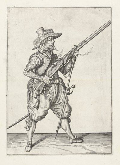 マスケット銃兵が毛皮を下に置く、1600年頃 作： Jacob II de Gheyn