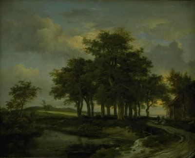 道路近くの樫の木、夕方 作： Jacob van Ruisdael
