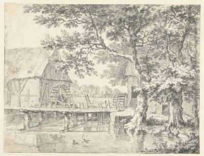 水門に隣接する 2 つの水車小屋の眺め 作： Jacob van Ruisdael