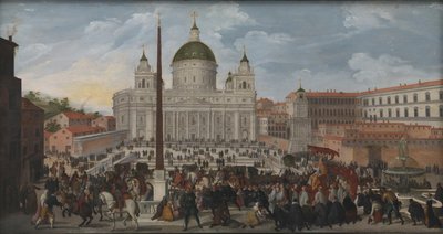ローマのサン・ピエトロ広場での教皇の行列 作： Jacob Isaacsz. van Swanenburg