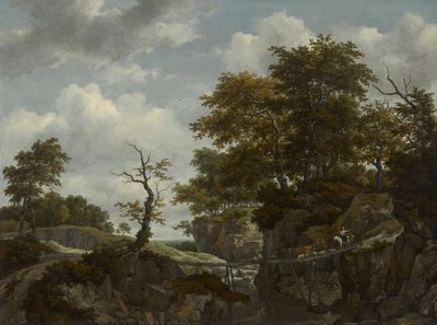 橋、牛、人物のいる風景、1660年頃 作： Jacob van Ruisdael