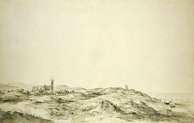Wijk aan Zeeの砂丘（紙に黒いチョークと灰色のインク） 作： Jacob van Ruisdael