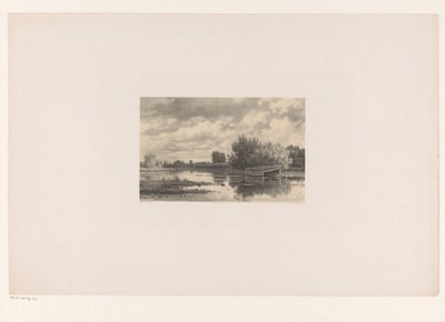 干し草の納屋のある川の風景 作： Jacob Jan van der Maaten