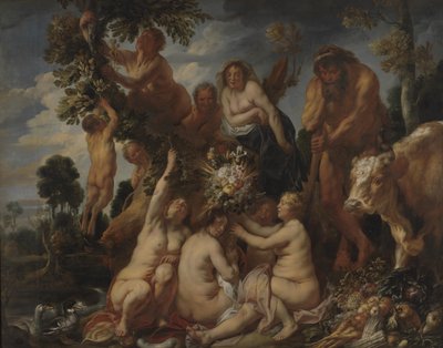 アケロス ヘラクレスに敗北。 コルヌコピアの起源。 (実りの寓意) 作： Jacob Jordaens