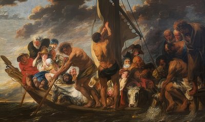 興味のある卵。ピーターの素晴らしい魚のプル。 （また：アントワープへのフェリー）。 1623年頃 作： Jacob Jordaens