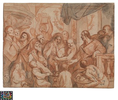 オランダ語：キリストと姦通の女、下絵、裏面：キリストの捕縛 作： Jacob Jordaens