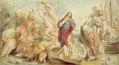 憑依から悪魔を追い払うイエス（紙にチョークとトイレ） 作： Jacob Jordaens