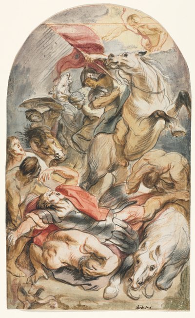 騎手と旗を持つサウルの回心 作： Jacob Jordaens