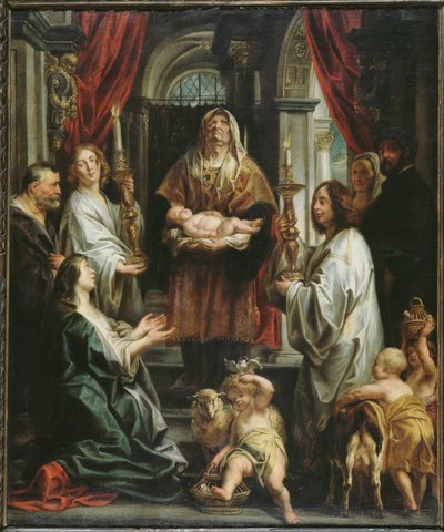 神殿でのプレゼンテーション。 作： Jacob Jordaens