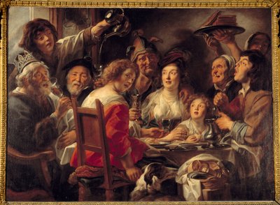 王は酒を飲み、あるいは救世主の祭りの絵を描く ヤコブ・ヨルダーンス(1593-1678)の絵 (ec.flam.) 17世紀 日1,52×2,04メートル 作： Jacob Jordaens