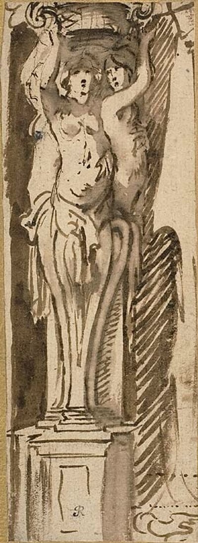 バスケットを支える3人のカリアティッド 作： Jacob Jordaens