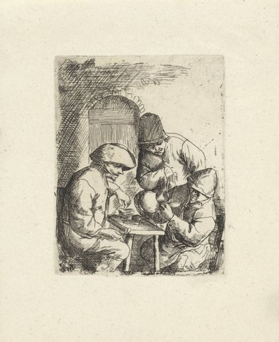 3 人の男性と空の水差し Adriaan van Ostade (シリーズ タイトル) の後のコピー 作： Jacob Laurensz. van der Vinne