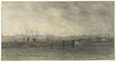 耕す農家のある風景 作： Jacob Maris