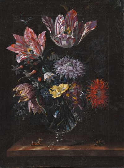 花のガラスの花瓶 作： Jacob Marrel