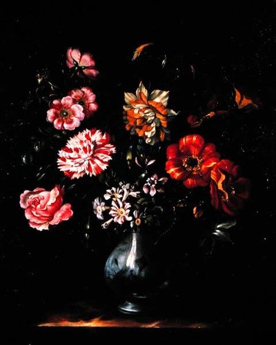 青と白の花瓶に入った花（油彩・キャンバス 作： Jacob Marrel