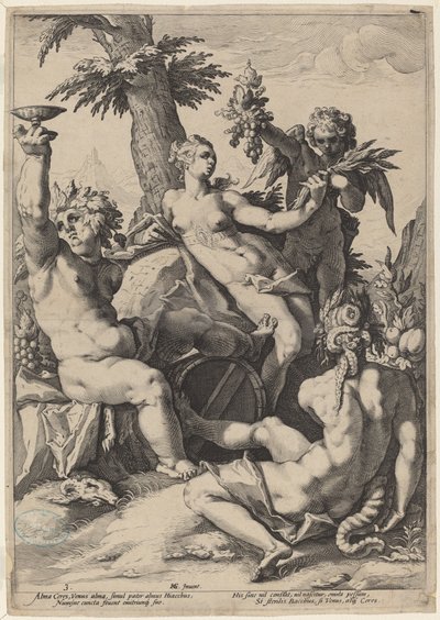 金星とバッカス、ケレスの同盟 作： Jacob Matham, after Hendrick Goltzius