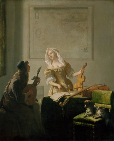 音楽の授業、1671年。 作： Jacob Lucasz Ochtervelt