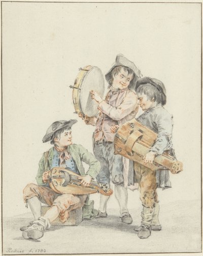 楽器を持つ 3 人の男の子 作： Jacob Perkois
