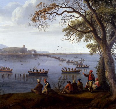 フェルディナンド4世がフサロ湖でコイを狩る様子、ヤコブ・フィリップ・ハッケルト（1737-1807）作、詳細 作： Jacob Philippe Hackert