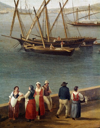 ゲータ（Gaete）港のドックにいる人々のグループ（ゲータ港のドックにいる人々） Detail - Painting by Jacob Philipp Hackert dit Hackert d