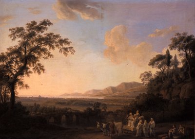 1782年の夕暮れの牧歌的な風景 作： Jacob Philippe Hackert
