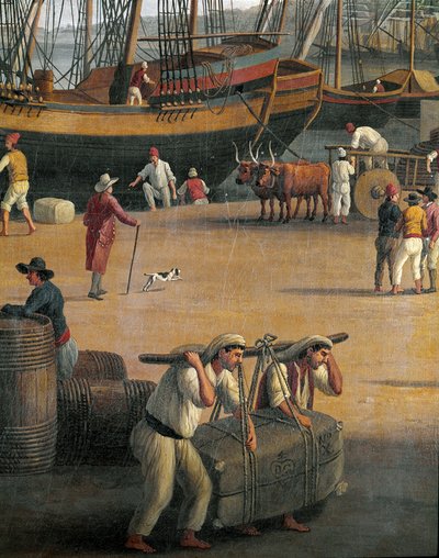 メッシーナ港の眺め、労働者（絵画 作： Jacob Philippe Hackert
