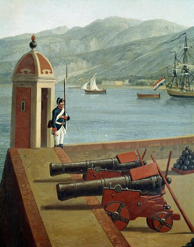 レッジョ・カラブリア港の軍事要塞の眺め(View of Reggio Calabria military fortifications) 警備員と大砲のディテール(Canonons and guard) - 絵画：Jacob Philipp Hackert dit Hackert d