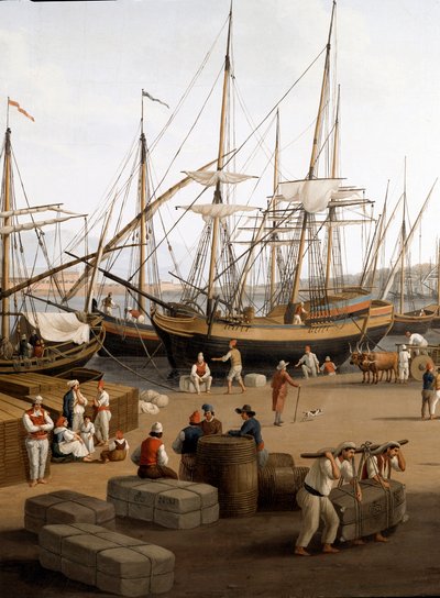 シチリア島メッシーナ(Messina)港の眺め 港で荷物を降ろすドッカーたち - 絵画：Jacob Philipp Hackert dit Hackert d