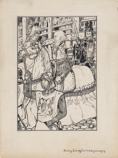 シェイクスピアのリア王のデザインイラスト: リア王と囚われのコーデリア 作： Jacob Pieter van den Bosch