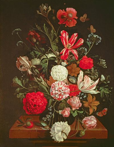 ガラス花瓶の花の静物、17世紀 作： Jacob Rootius