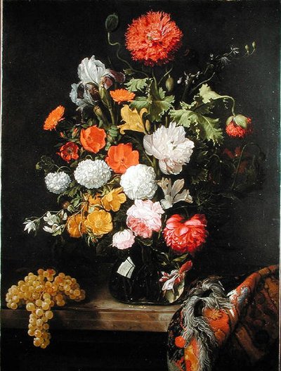 花とブドウの静物、1675年頃 作： Jacob Rootius
