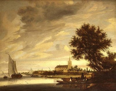 フェリーを前面に出した川の風景 作： Jacob Salomonsz. (circle of) Ruysdael