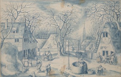 村の風景。冬、16世紀 作： Jacob Savery I