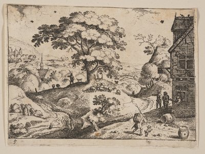 村の手前、道路右側の宿（風景より 作： Jacob Savery I