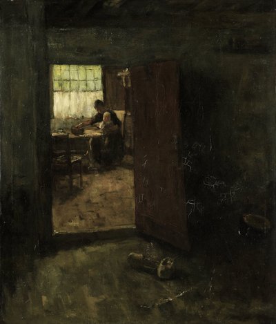 田舎の女性と子供がいる家のインテリア 作： Jacob Simon Hendrik Kever