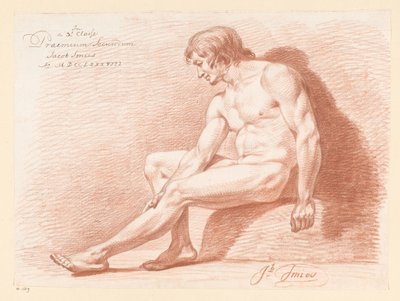 横から見た裸の男性の着席 (2等賞 1788年) 作： Jacob Smies