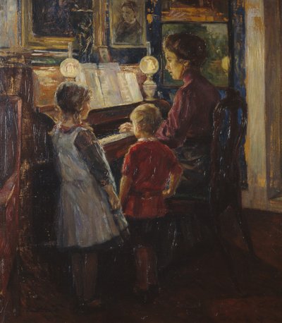 ピアノのそばの女性と子供たち 作： Jacob Sømme