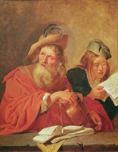 ハーディガーディプレーヤー、1678年 作： Jacob Toorenvliet