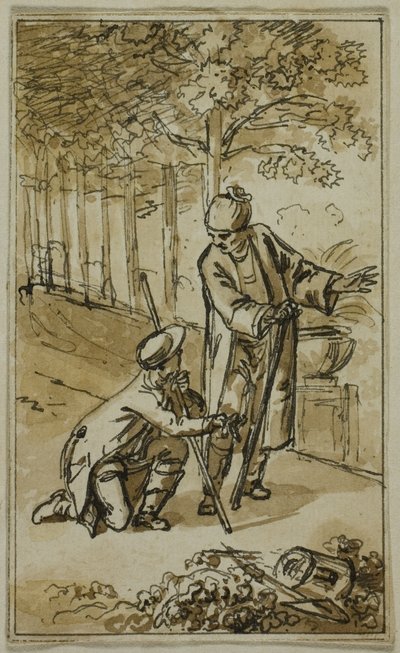 文学的イラストレーション紳士とひざまずく庭師 作： Jacob Wilhelm Mechau