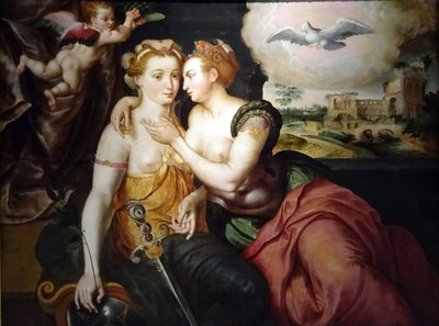 ヤコブ・デ・バッカーと工房 - 1580年頃の寓話「正義と平和の接吻 作： ジェイコブデバッカー
