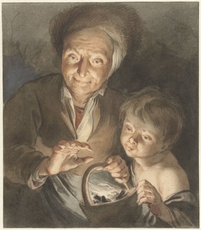 子供と火のテストを持つ老婆 作： Jacob de Wit