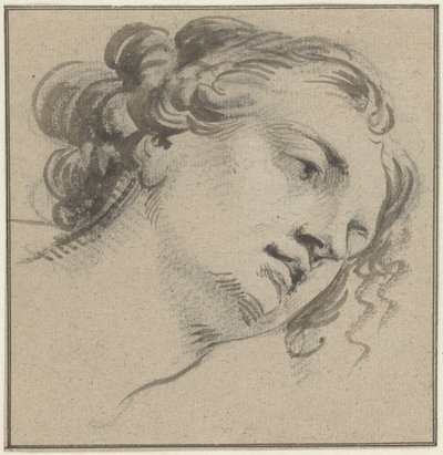 巻き毛の女性の頭、右に 4 分の 3、前かがみ 作： Jacob de Wit