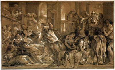 神殿から商人を追い出すキリスト - by Jordaens 作： Jacob the Elder (after) Jordaens