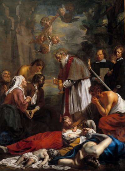 ゲントの聖マケールが害虫を救う 聖マケールは 11 世紀のアルメニアの修道士です。 Jacob II van Oost（1637-1713）による絵画1673日。 3.5x2.57メートル 作： Jacob the Younger Van Oost