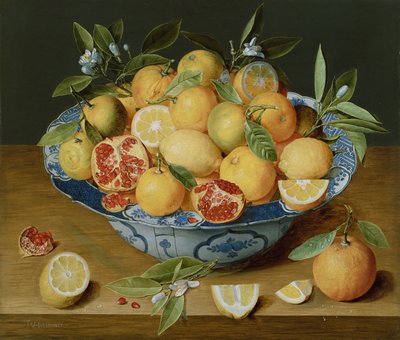 レモン、オレンジ、ザクロのある静物c。 1620-1630 作： Jacob van Hulsdonck