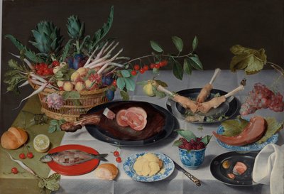 肉、魚、野菜、果物のある静物、1615〜20年頃 作： Jacob van Hulsdonck