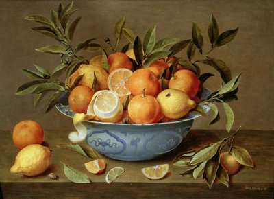 ワンリポーセリンディッシュのオレンジとレモンのある静物 作： Jacob van Hulsdonck