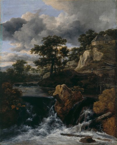 滝のある丘陵の風景 作： Jacob van Ruisdael