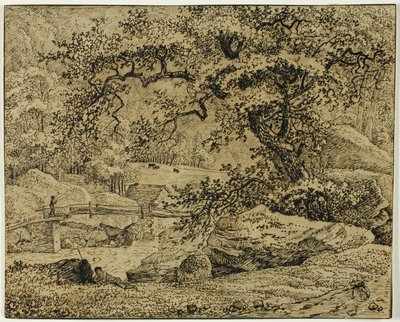 小川の木の下で休む人物のある風景 作： Jacob van Ruisdael