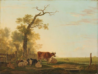 動物のいる牧草地の風景 作： Jacob van Strij
